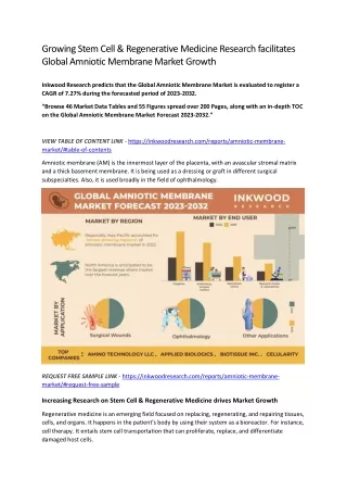 Growing Stem Cell & Regenerative Medicine Research facilitates Global Amniotic M
