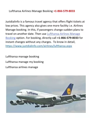 Lufthansa Airlines Manage Booking  1-866-579-8033