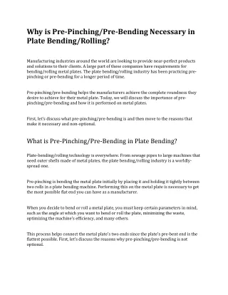 Why is Pre-Pinching/Pre-Bending Necessary in Plate Bending/Rolling?