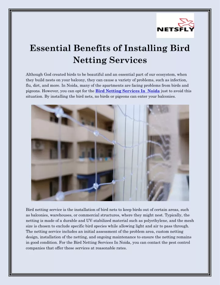 essential benefits of installing bird netting