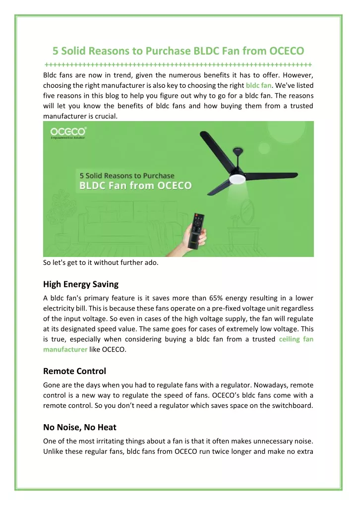 5 solid reasons to purchase bldc fan from oceco