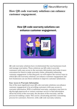 How QR code warranty solutions can enhance customer engagement?