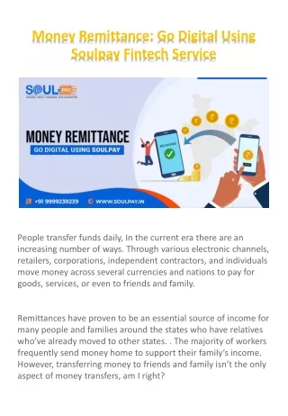 Money Remittance: Go Digital Using Soulpay Fintech Service