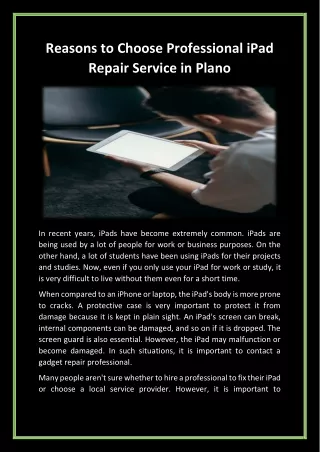 Reasons to Choose Professional iPad Repair Service in Plano