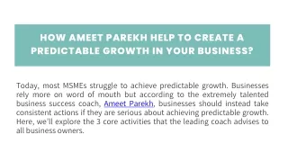 How Ameet Parekh Help To create a Predictable Growth in Your Business