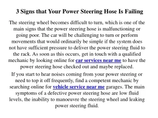 3 Signs that Your Power Steering Hose Is failing