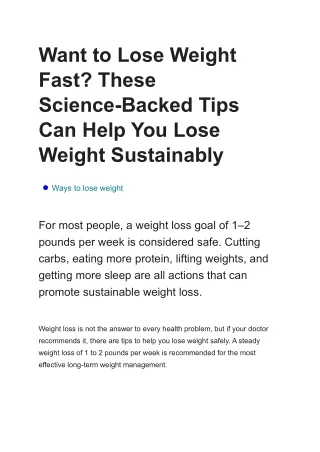 Want to Lose Weight Fast These Science-Backed Tips Can Help You Lose Weight Sustainably