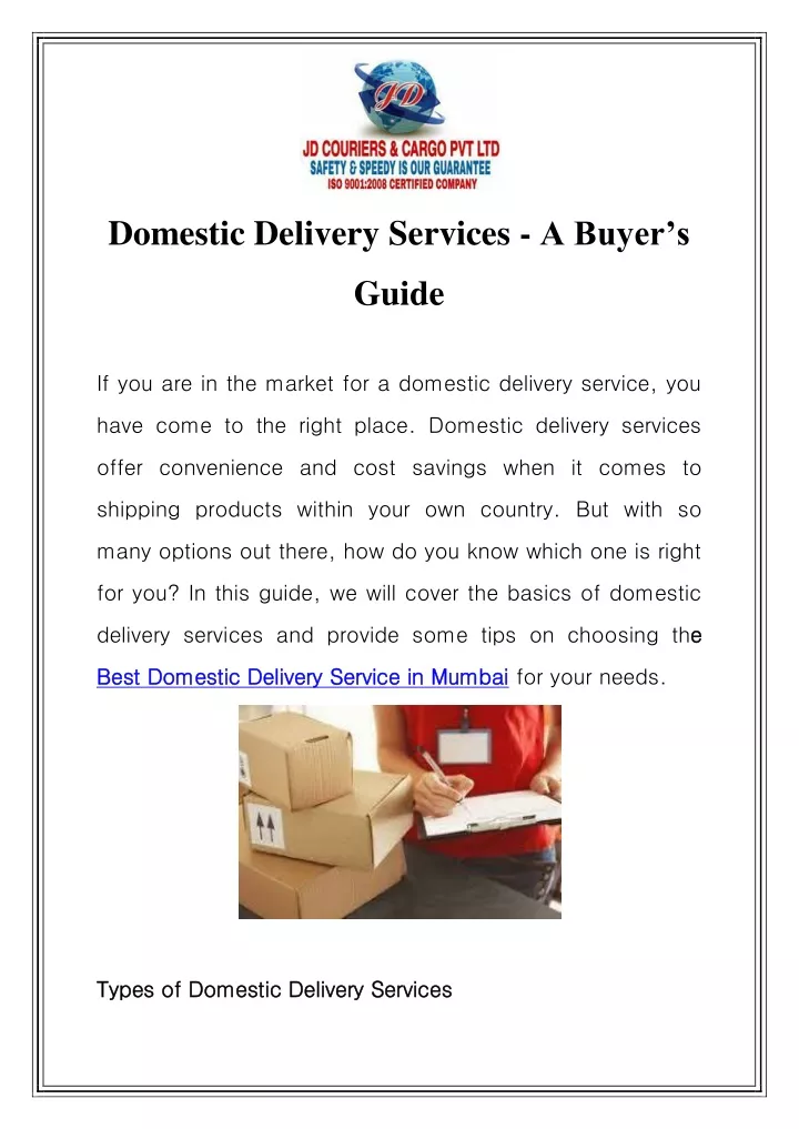 domestic delivery services a buyer s