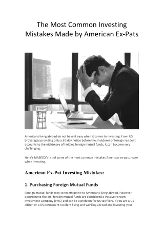 The Most Common Investing Mistakes Made by American Ex-Pats