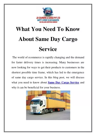 Same Day Cargo Service Call- 9870813466