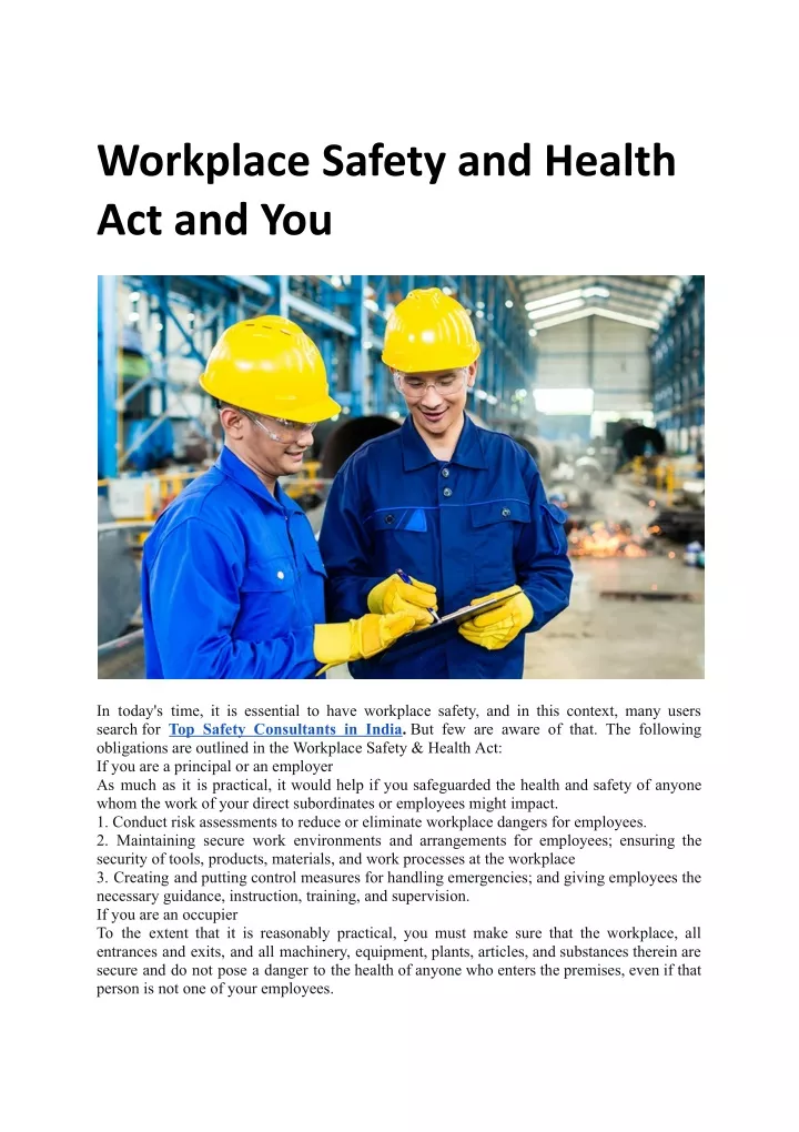 workplace safety and health act and you