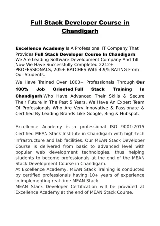 Full Stack Developer Course in Chandigarh.