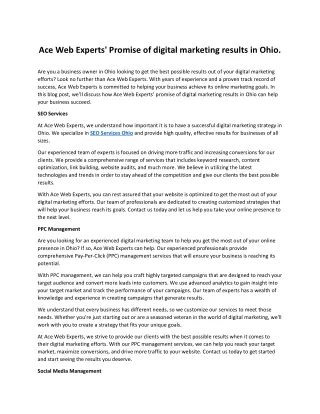 Ace Web Experts' Promise of digital marketing results in Ohio