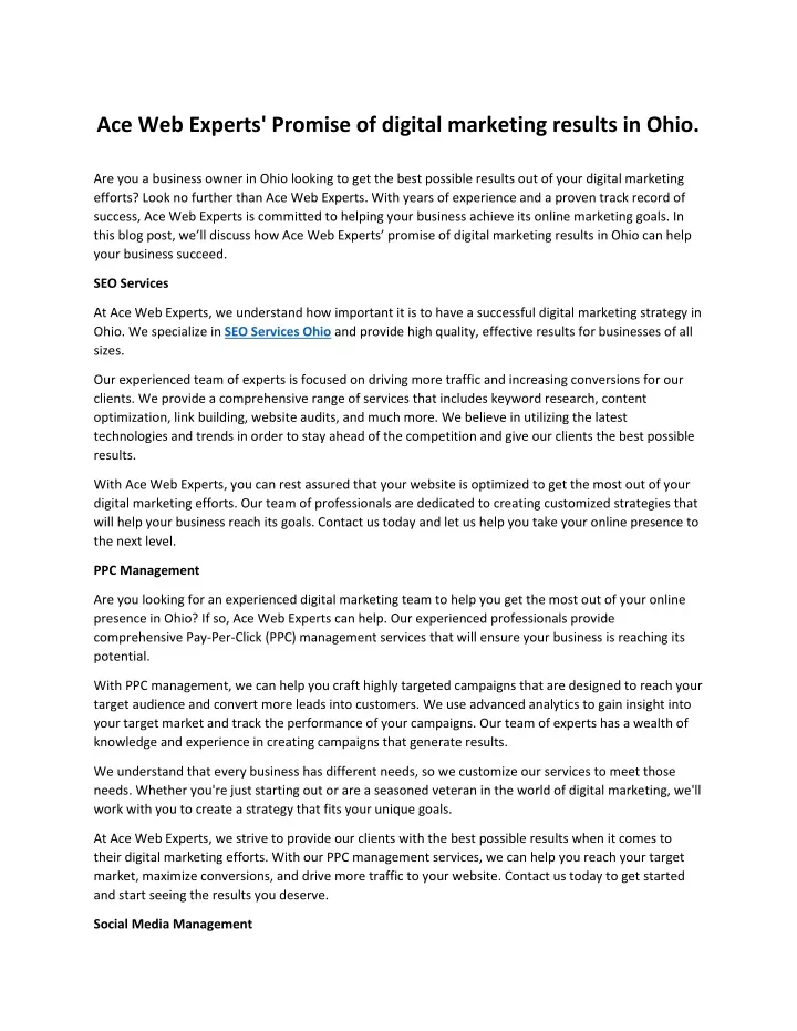 ace web experts promise of digital marketing
