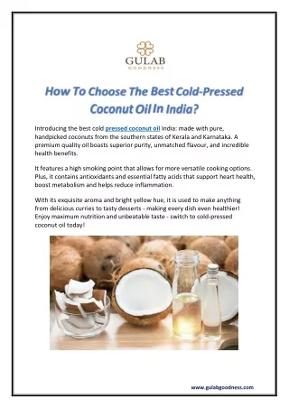 How To Choose The Best Cold-Pressed Coconut Oil In India