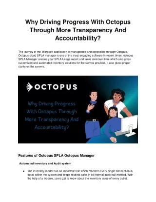 Why Driving Progress With Octopus Through More Transparency And Accountability