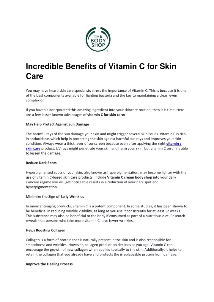 incredible benefits of vitamin c for skin care