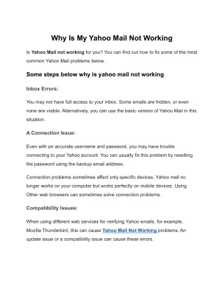 Why Is My Yahoo Mail Not Working