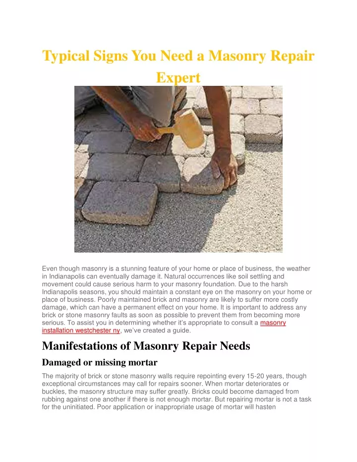 typical signs you need a masonry repair expert