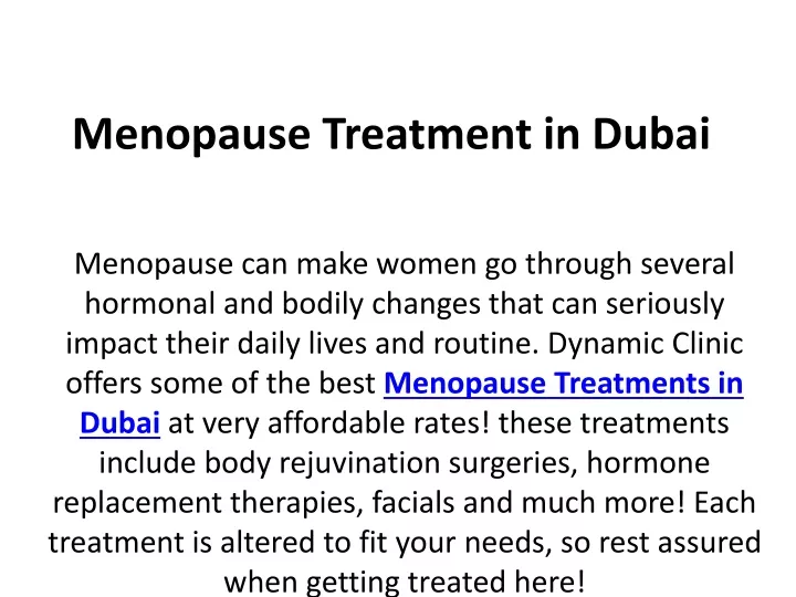 menopause treatment in dubai