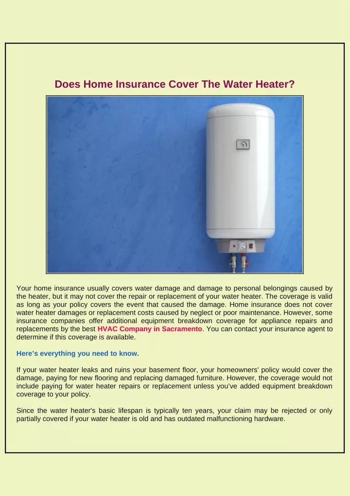 does home insurance cover the water heater