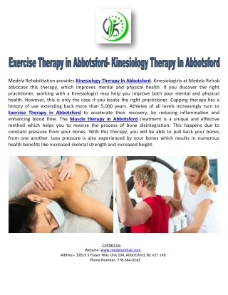 Exercise Therapy in Abbotsford- Kinesiology Therapy In Abbotsford