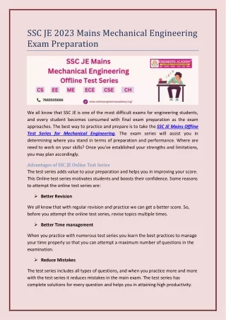 SSC JE 2023 Mains Mechanical Engineering Exam Preparation