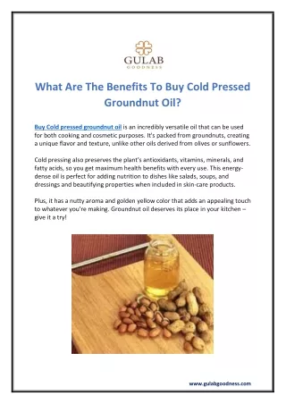 What Are The Benefits To Buy Cold Pressed Groundnut Oil