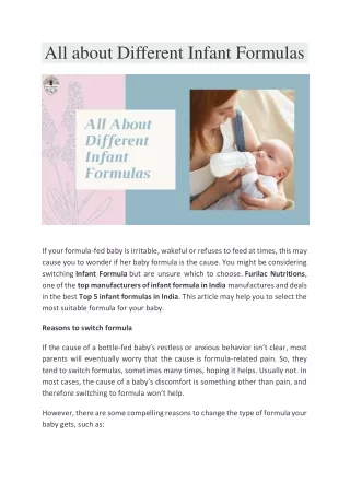 All about Different Infant Formulas
