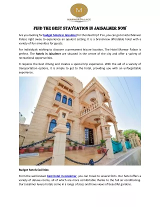 Find The Best Staycation In Jaisalmer Now