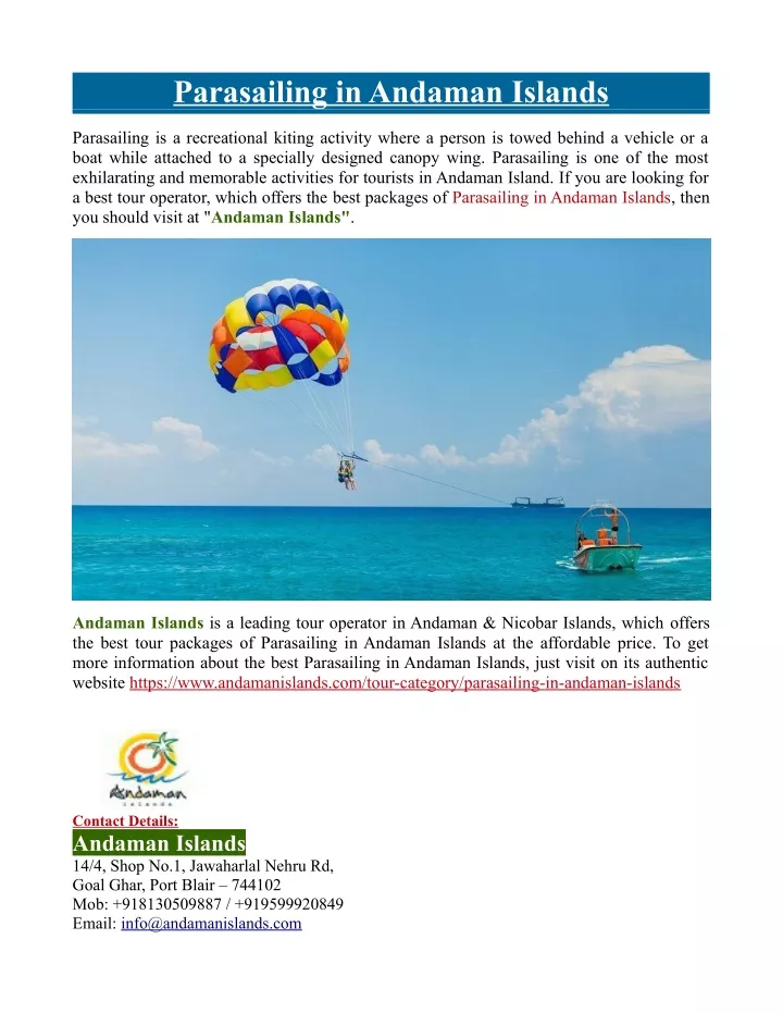 parasailing in andaman islands