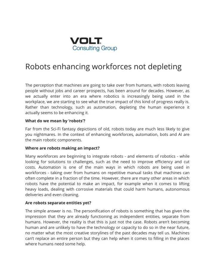 robots enhancing workforces not depleting