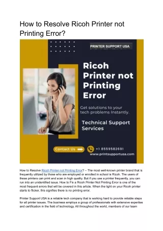 How to Resolve Ricoh Printer not Printing Error