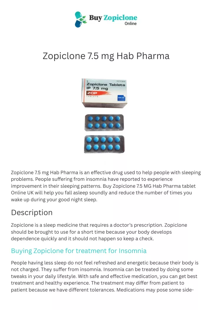 zopiclone 7 5 mg hab pharma