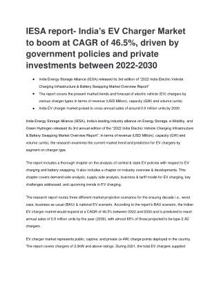 IESA report- India’s EV Charger Market to boom at CAGR of 46.5%.