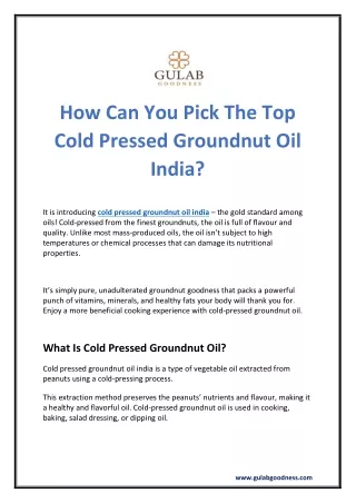 How Can You Pick The Top Cold Pressed Groundnut Oil India