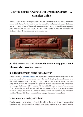 Why You Should Always Go For Premium Carpets  - A Complete Guide