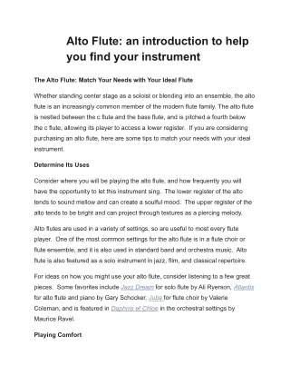 Alto Flute: an introduction to help you find your instrument