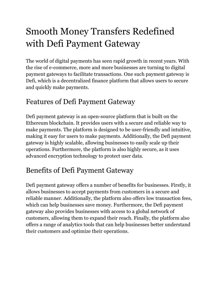 smooth money transfers redefined with defi