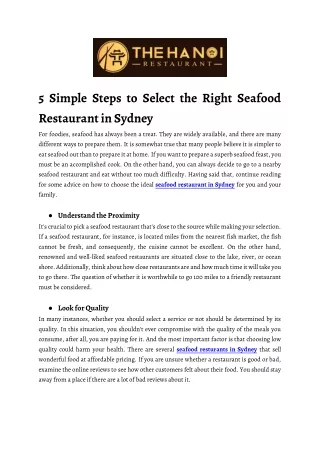 5 Simple Steps to Select the Right Seafood Restaurant in Sydney