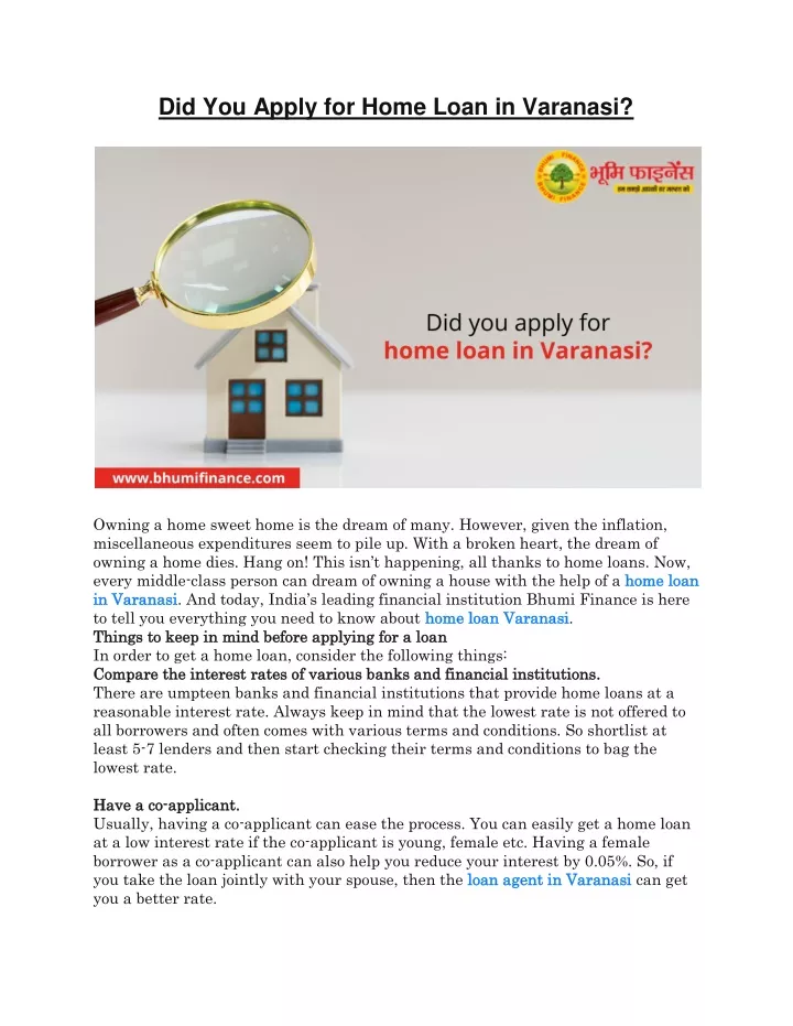 did you apply for home loan in varanasi