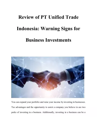 Review of PT Unified Trade Indonesia Warning Signs for Business Investments