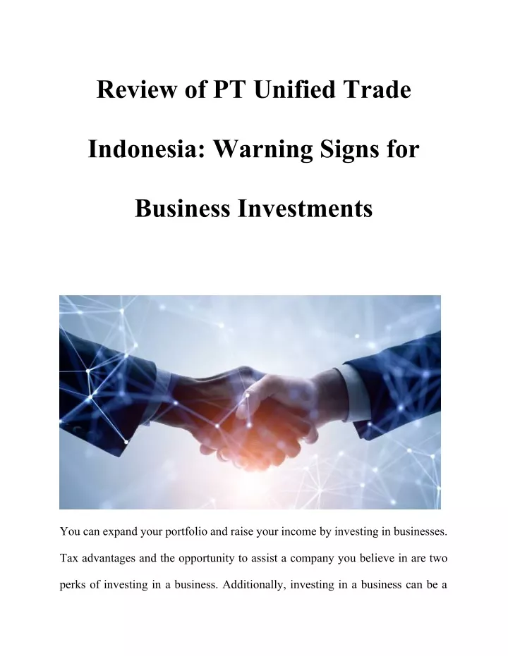 review of pt unified trade indonesia warning