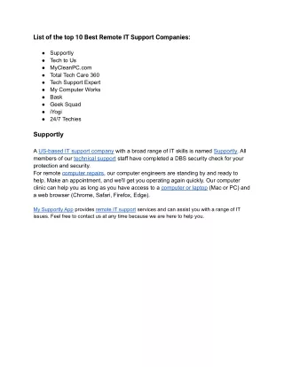 List of the top 10 Best Remote IT Support Companies_