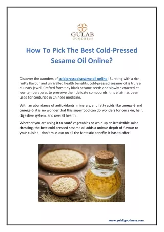 How To Pick The Best Cold-Pressed Sesame Oil Online