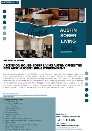Ascension House - Sober Living Austin TX offers the best Austin Sober Living env