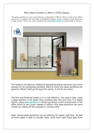 Why Glass Partition Is Best in Office Space