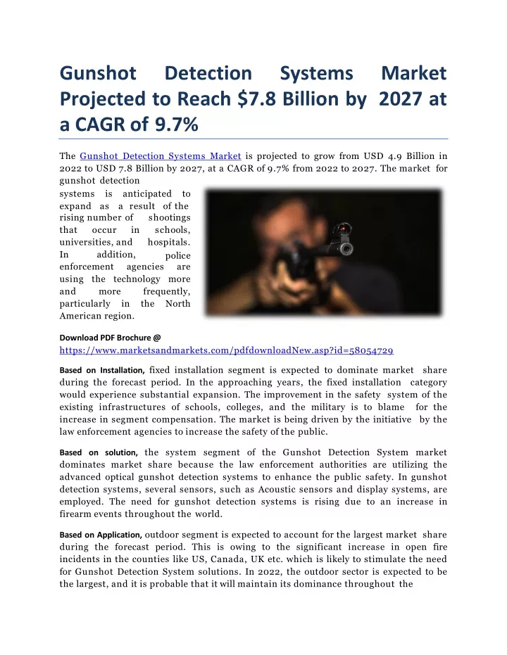 gunshot detection systems market projected to reach 7 8 billion by 2027 at a cagr of 9 7