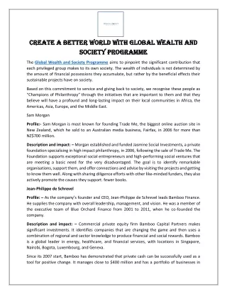 Create a Better World with Global Wealth and Society Programme