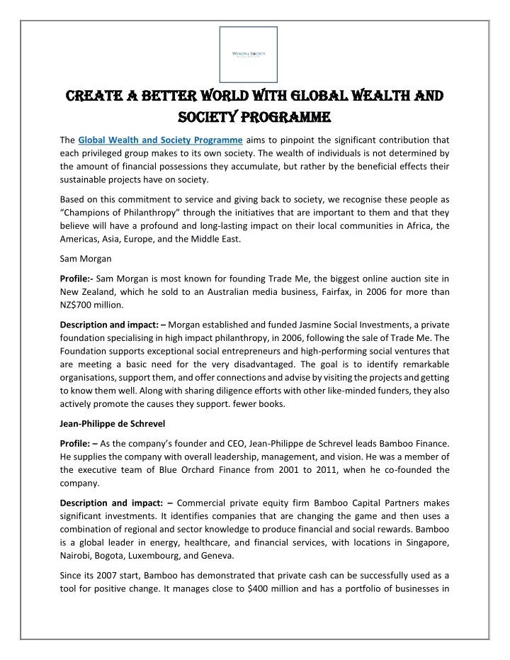 create a better world with global wealth
